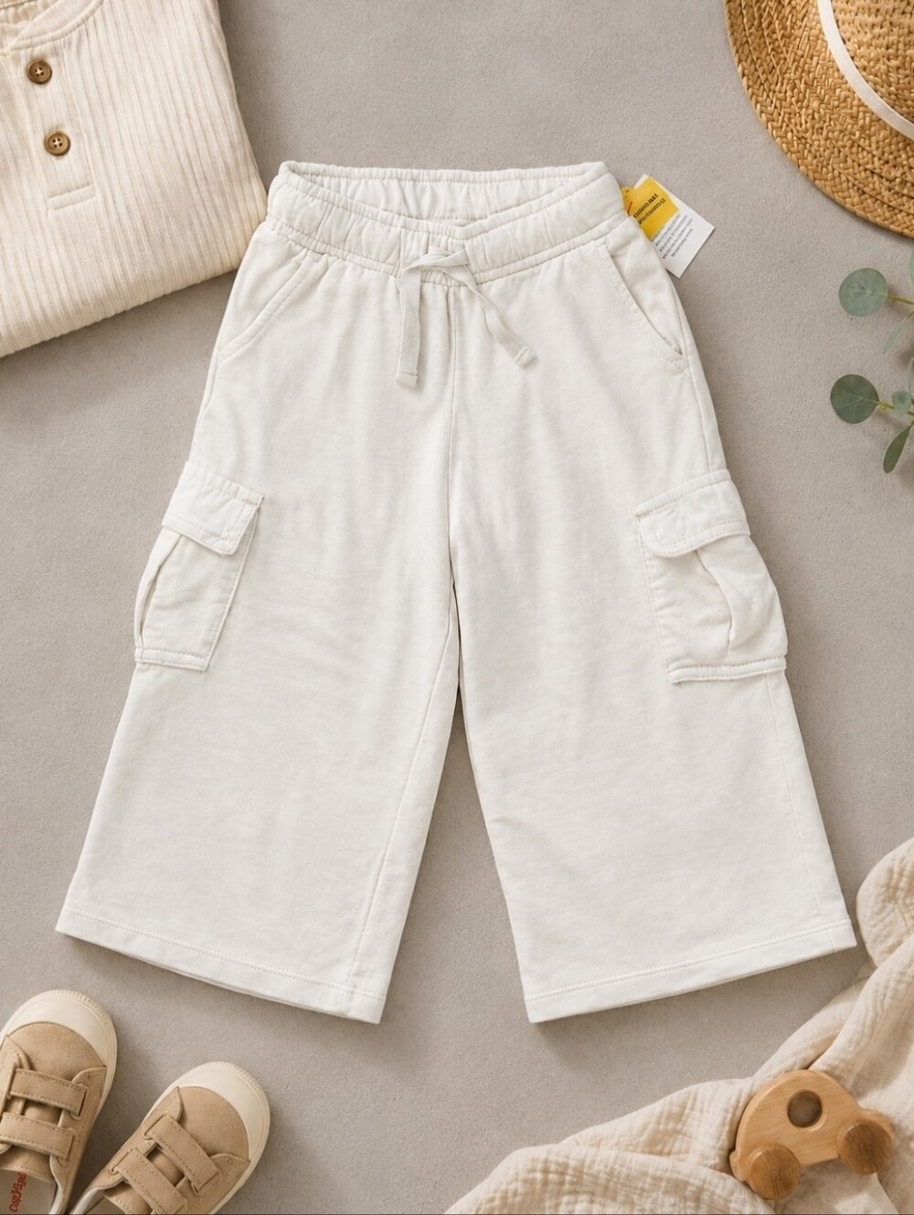 Cat & Jack Girls 5T Cream Cropped Wide Leg Cargo Pants NWT